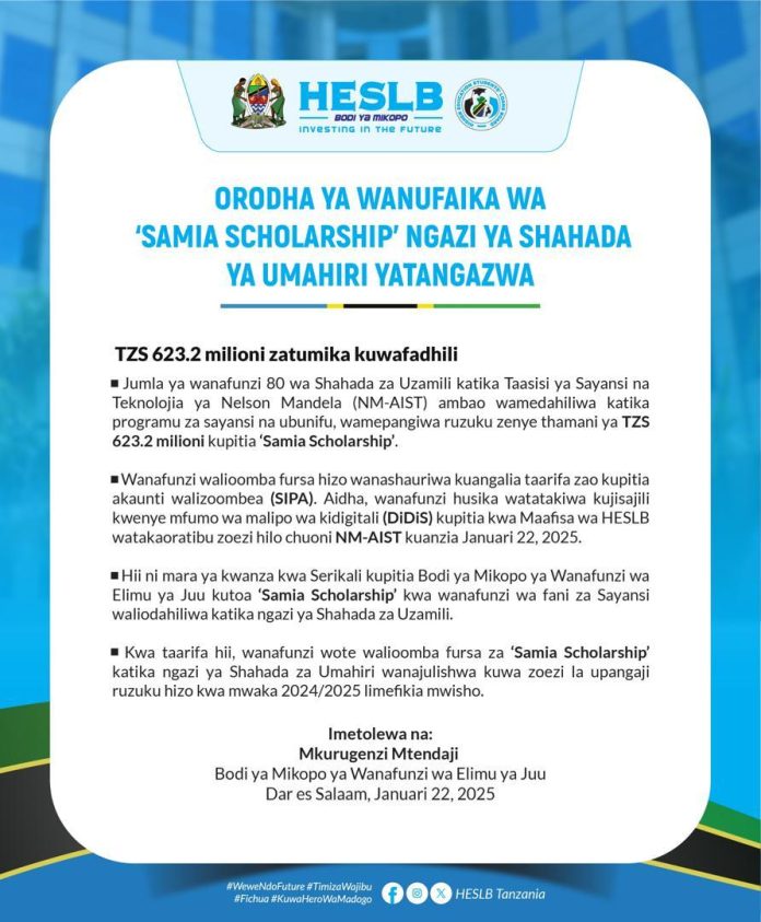 HESLB Awards TZS 623.2 million to NM-AIST SAMIA Scholarship Beneficiaries