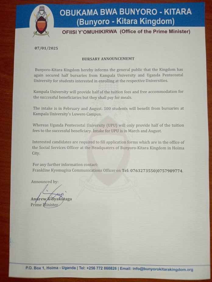 Bunyoro-Kitara Kingdom Bursary 2025 Application