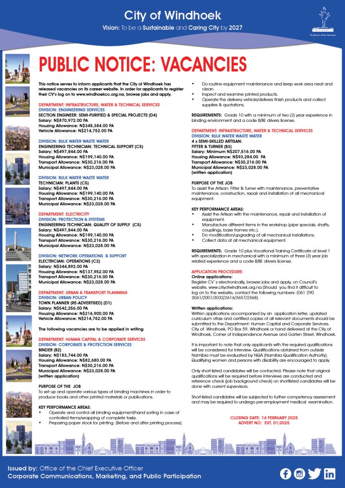 City of Windhoek Latest Vacancies 2025 Opportunities