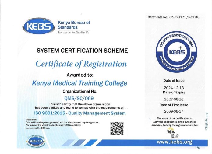 KMTC Earns three-year Re-certification from KEBS