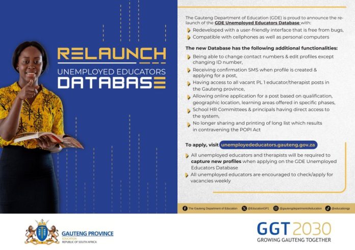 Gauteng Department of Education (GDE) Relaunch Unemployed Educators Database 2025