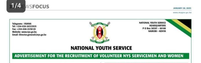 Kenya National Youth Service (NYS) Volunteers Recruitment 2025