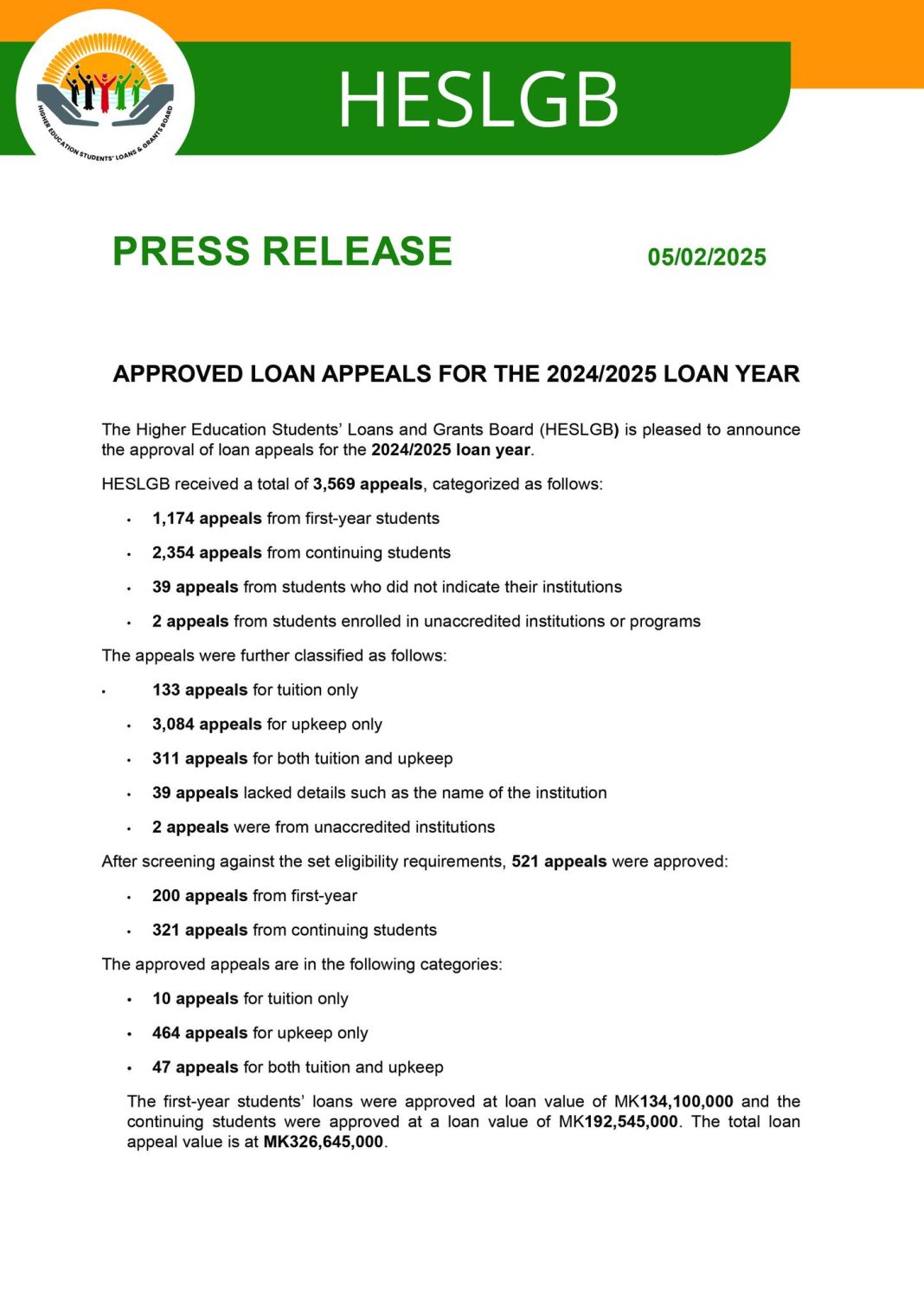 HESLGB Announce Approved Loan Appeals 2024/2025 (Full List)