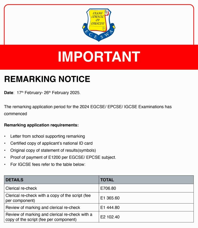 Remarking Application Period for 2024 EGCSE/EPCSE/IGCSE Examination Begins