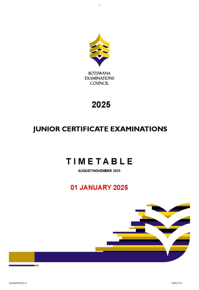 Botswana 2025 Junior Certificate Examinations (JCE) Timetable