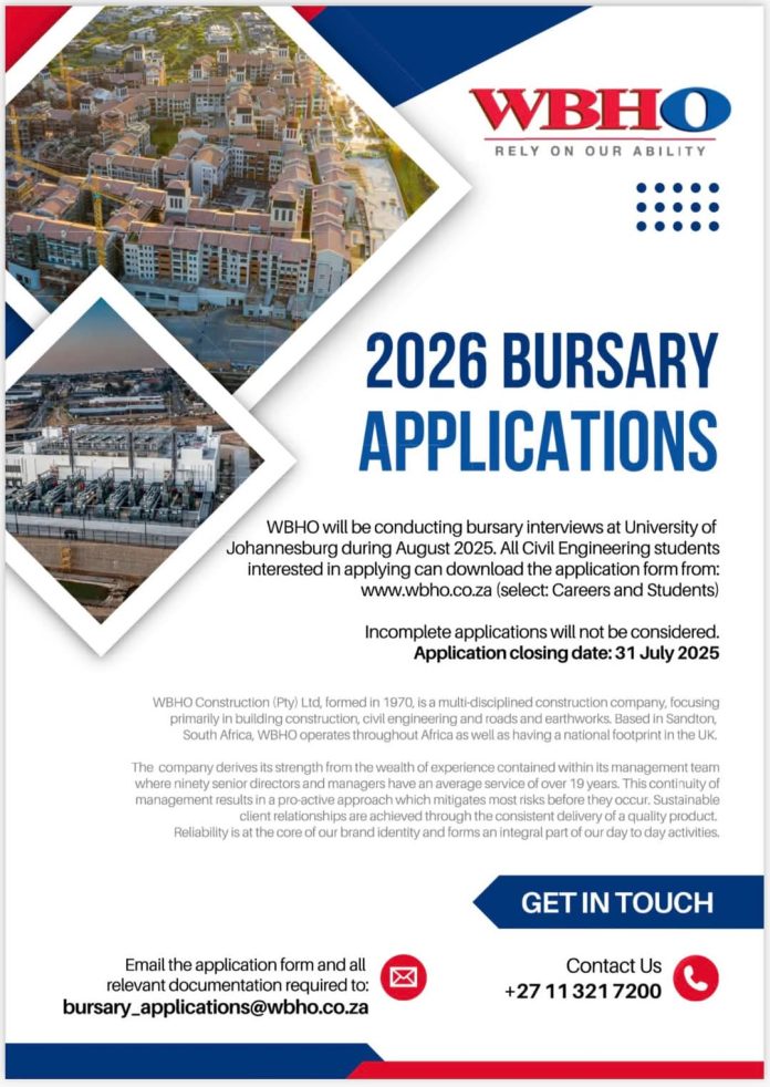 WBHO 2026 Bursary Application for South African Students ( Download pdf form)