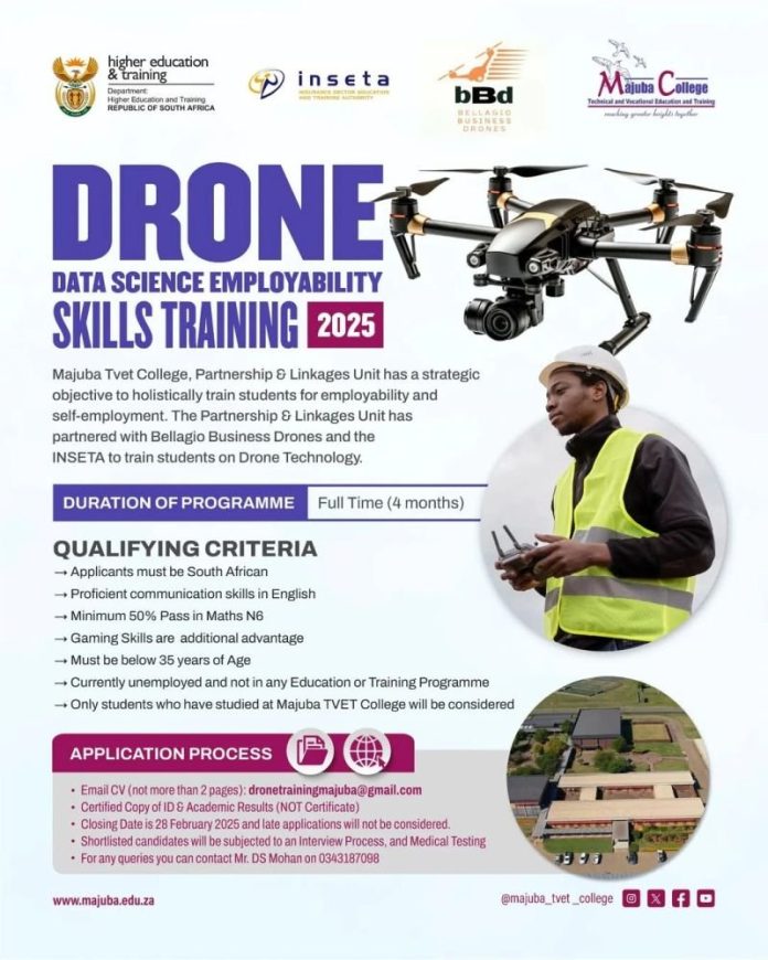 Majuba Tvet College Drone Data Science Employability Skills Training 2025 for South Africans