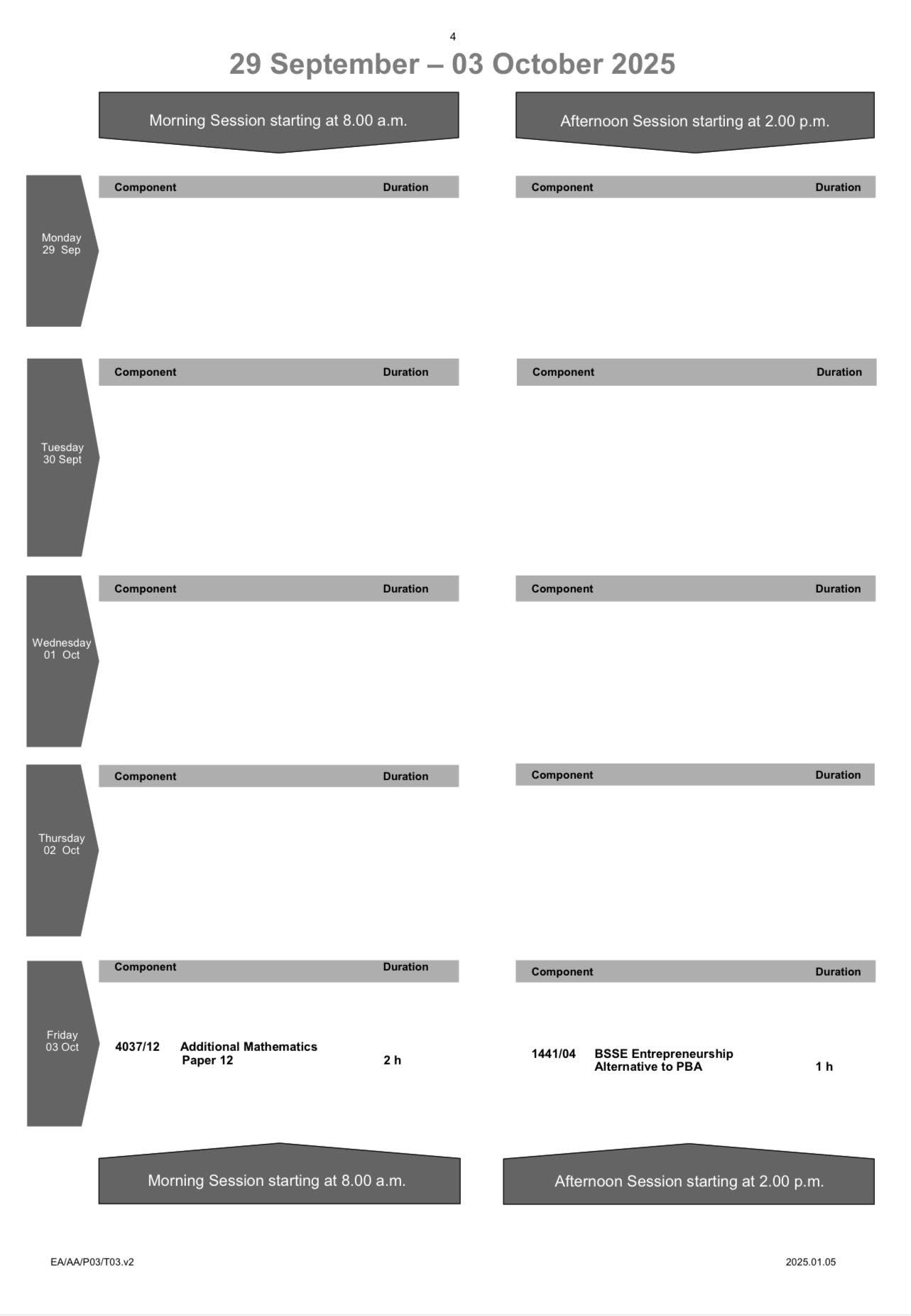BOTSWANA BGCSE TIMETABLE OCTOBER/NOVEMBER 2025
