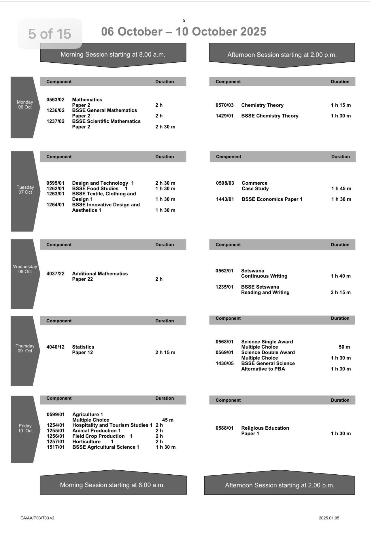 BOTSWANA BGCSE TIMETABLE OCTOBER/NOVEMBER 2025