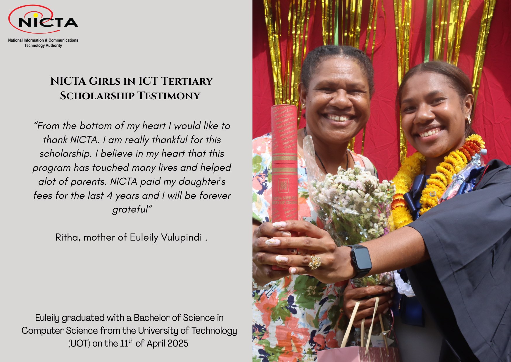 PNG NICTA GIRLS IN ICT TERTIARY SCHOLARSHIP 2025 WINNERS ANNOUNCED