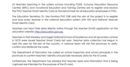 How to Register And Receive Your PNG National Teacher Smart Identity Cards