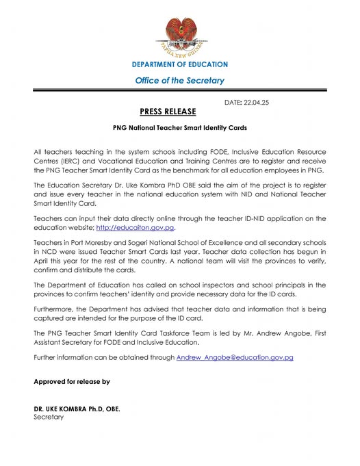 How to Register And Receive Your PNG National Teacher Smart Identity Cards