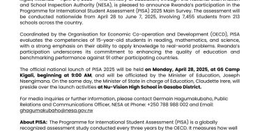 RWANDA LAUNCHES THE PISA 2025 MAIN SURVEY