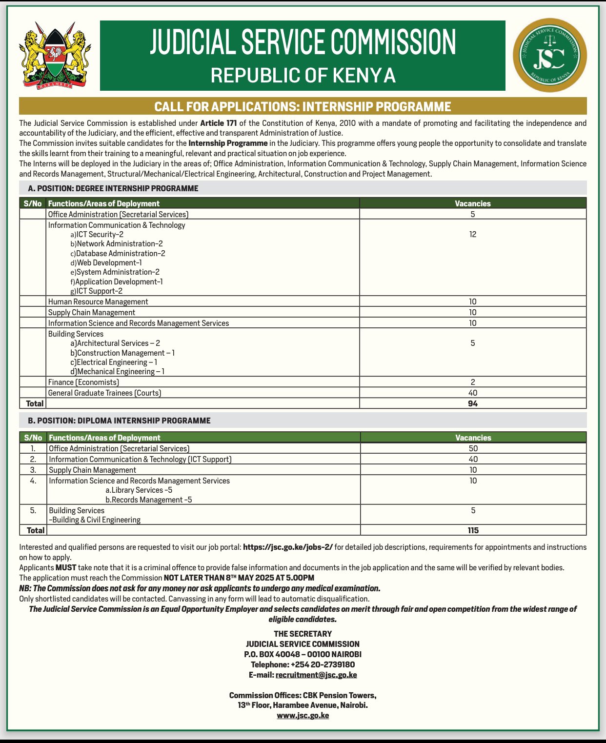 Judicial Service Commission (JSC) Internship Programme 2025 For Kenyans