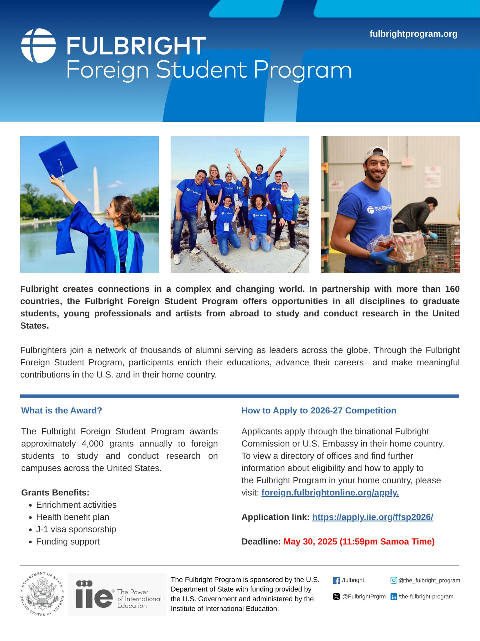 Fulbright Foreign Student Program 2026/27 for International Students (Funded to U.S)