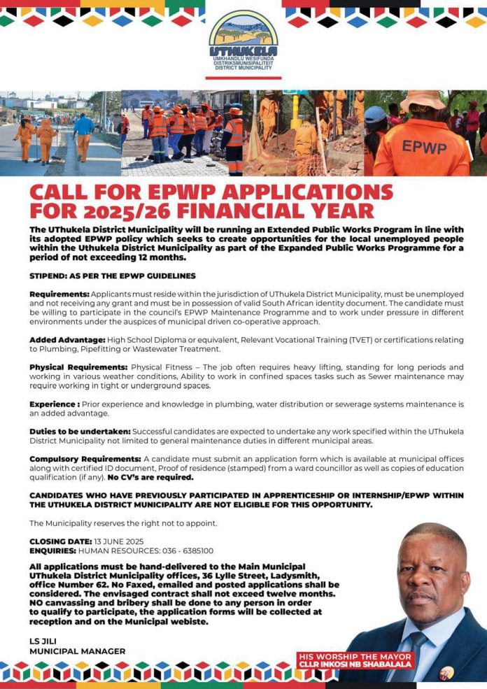 Uthukela District Municipality Extended Public Works Programme (EPWP) 2025/26 Application