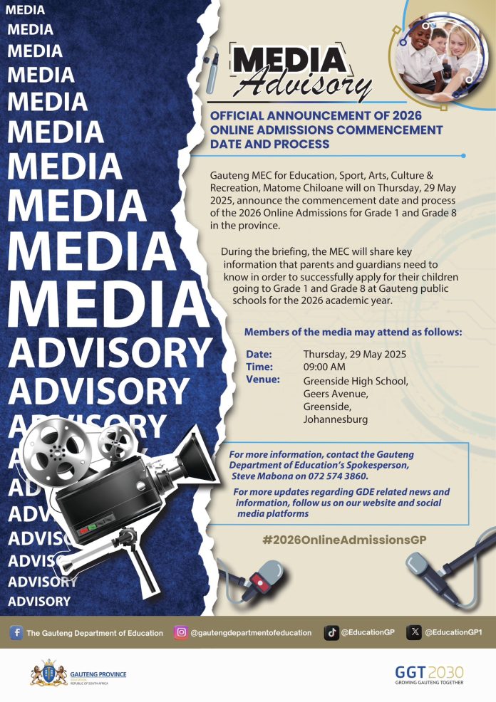 Gauteng Education MEC To Officially Announce 2026 Online Admission Date and Process