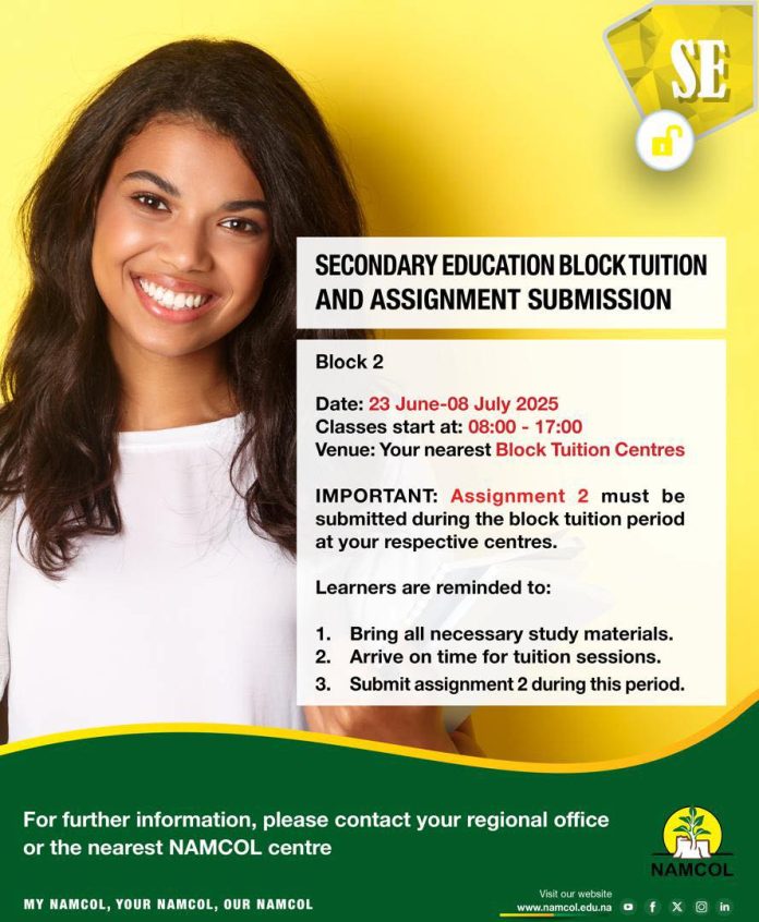 NAMCOL Announce Block 2 Tuition and Assignment Submission Dates for Learners