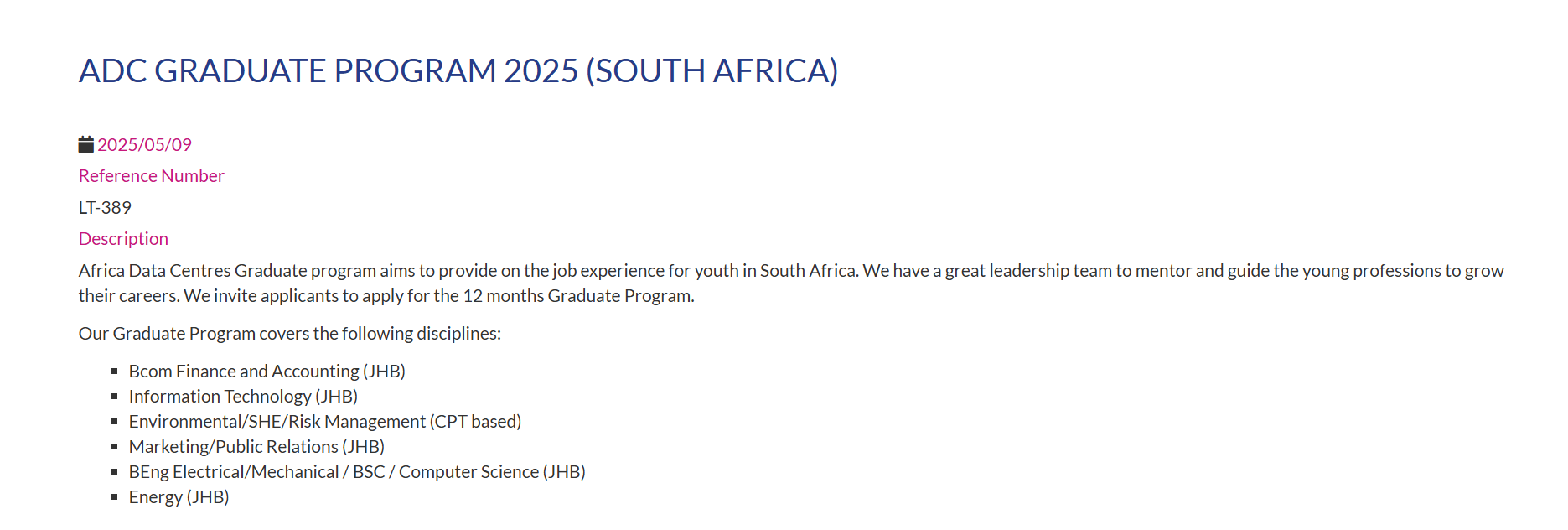 Africa Data Centres (ADC) Graduate Program 2025 For South African Youths