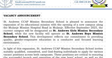 St. Andrews CCAP Mission Secondary School Vacancies 2025 for Malawians
