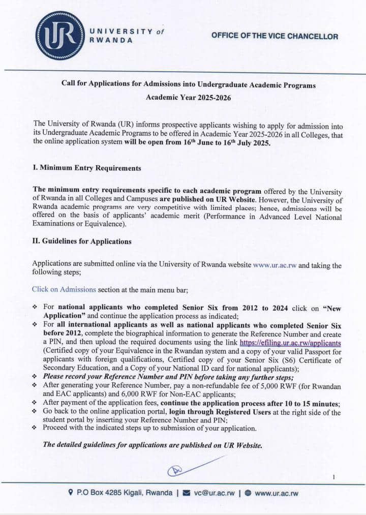 The University of Rwanda (UR) 2025/2026 Application Now Open