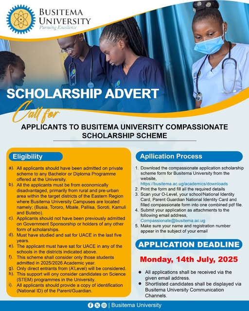 Busitema University Compassionate Scholarship Scheme 2025/2026 for Fresh Students