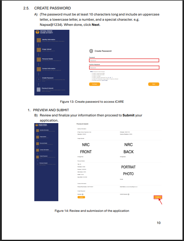 how to create napsa icare password