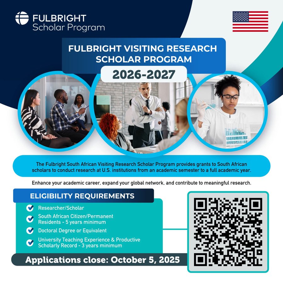 Fulbright South African Visiting Research Scholar Program (SARSP) 2026/2027 for South Africans