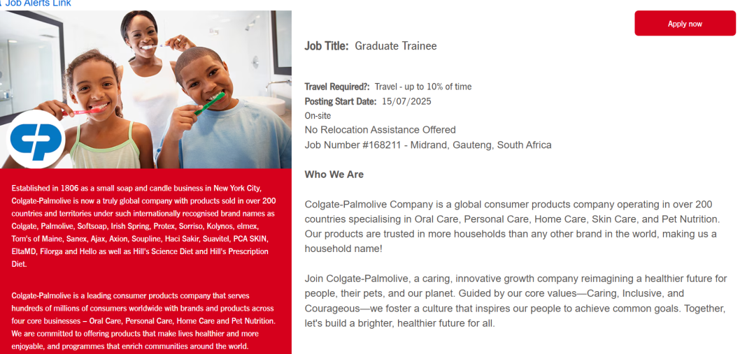 Colgate-Palmolive Graduate Trainee Program 2025 for South Africans