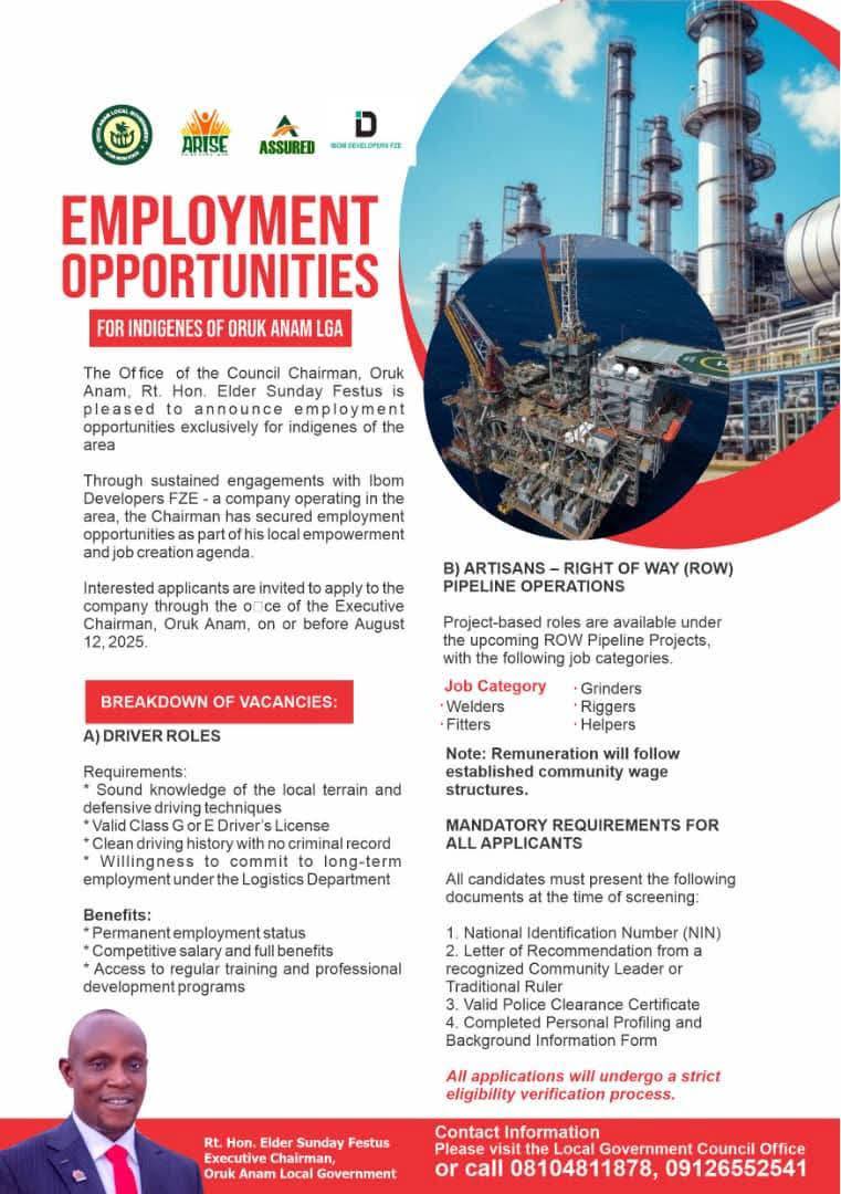 Oruk Anam LGA Emloyment Opportunities