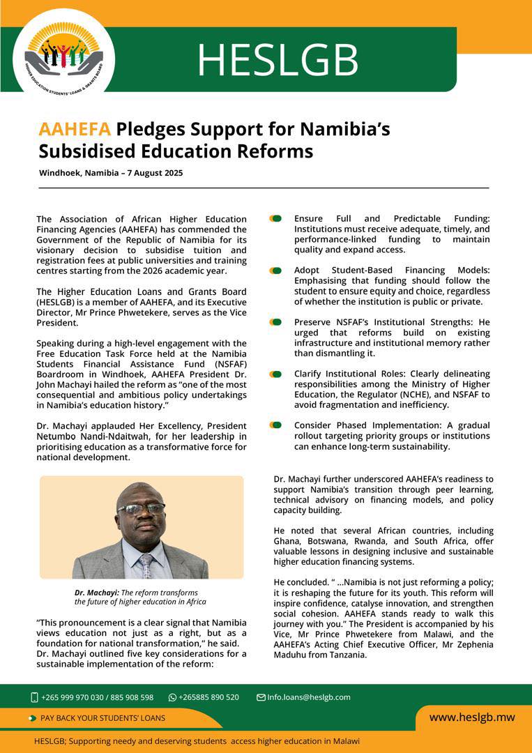 AAHEFA Backs Namibia's Groundbreaking Education Reform: Subsidized Higher Education from 2026
