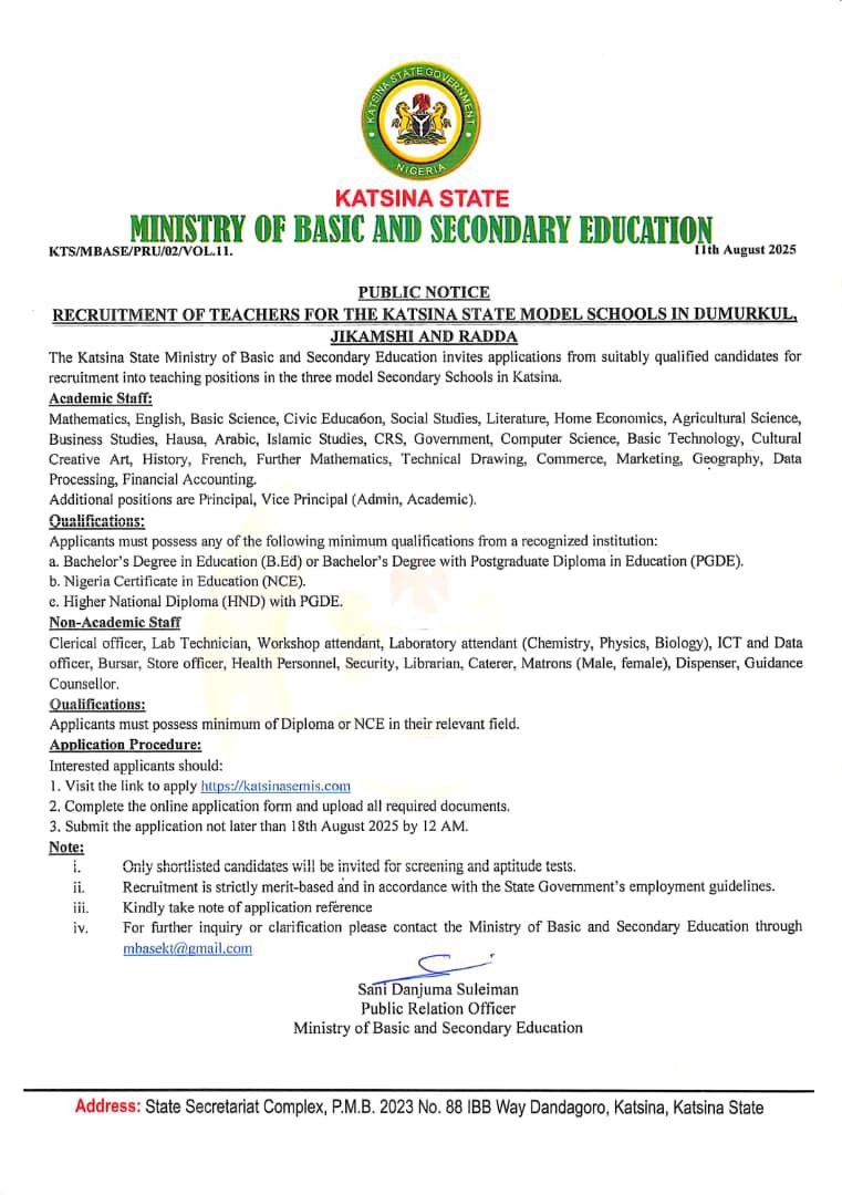 Katsina State teacher recruitment 2025
