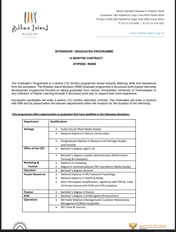 Robben Island Museum Graduate programme
