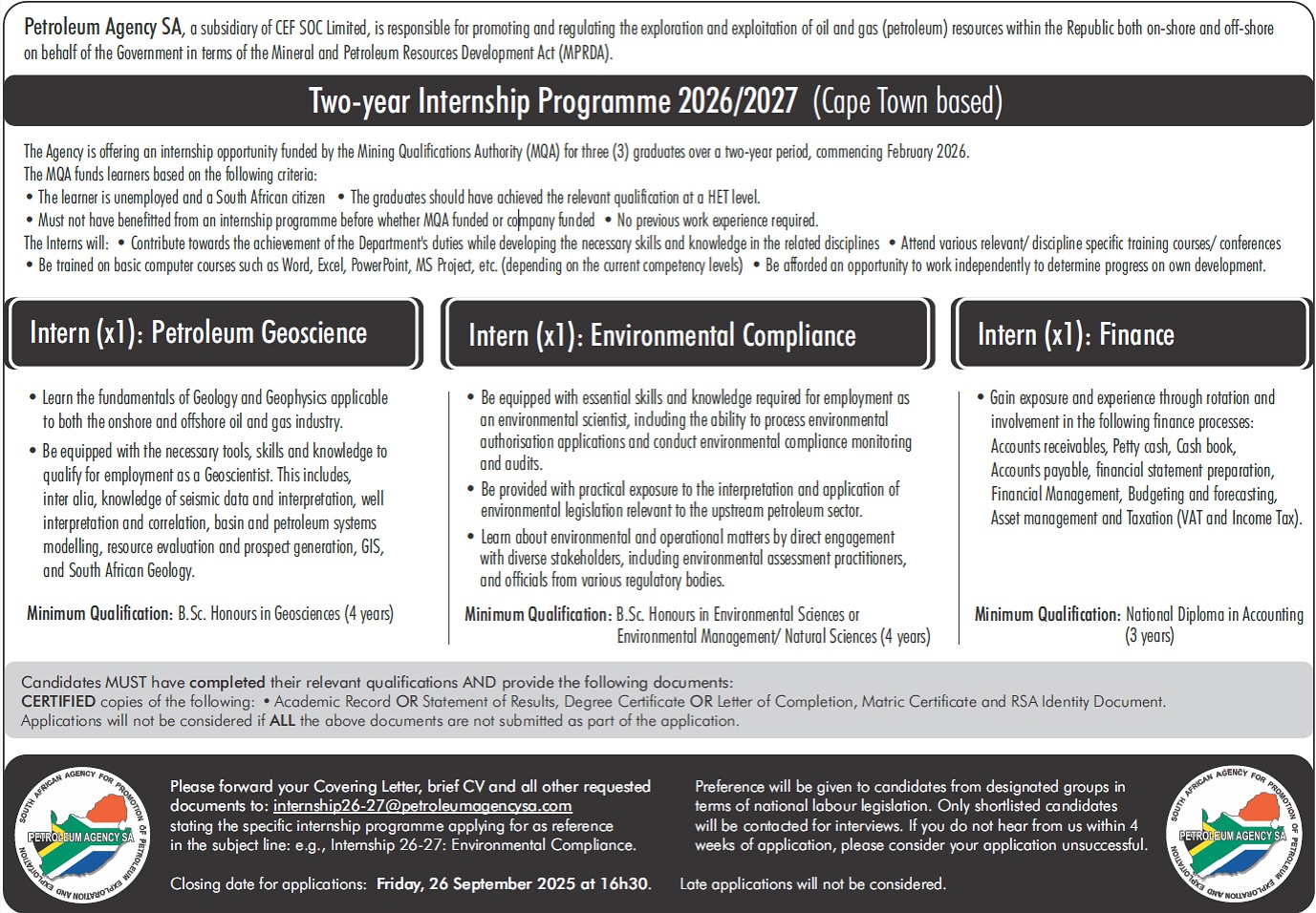 Petroleum Agency SA Internship Opportunities 2026/2027 for South Africans