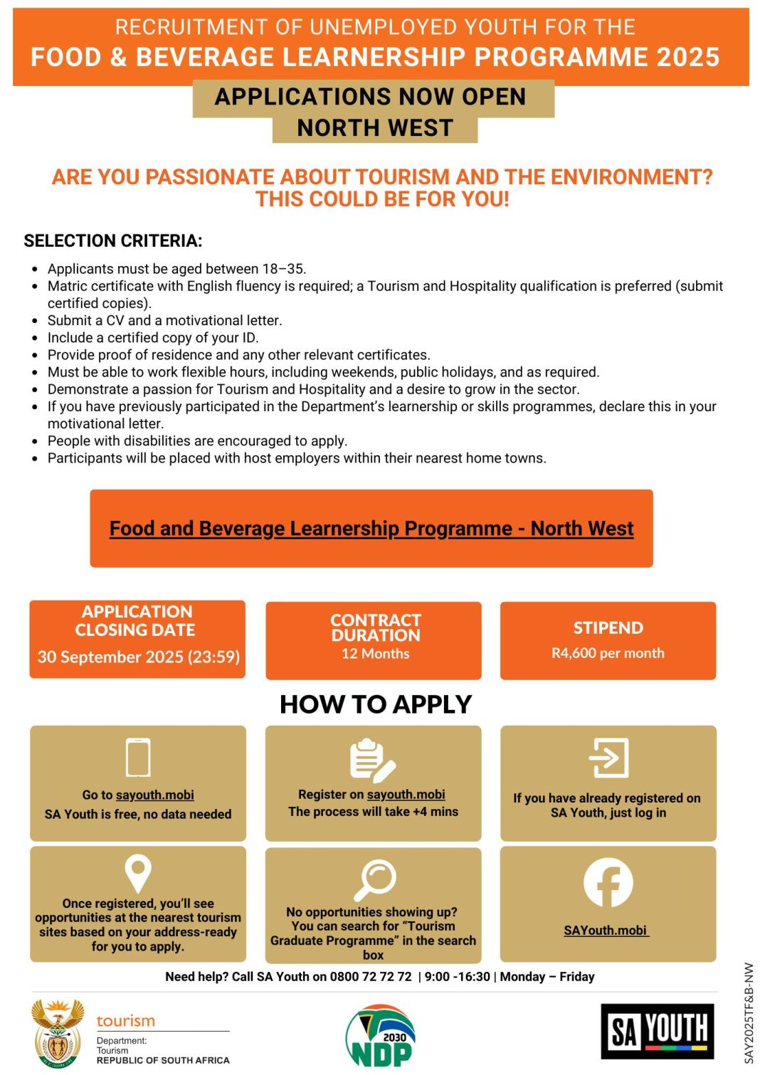 South Africa Department of Tourism Food and Beverage Learnership Programme 2025