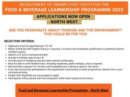 South Africa Department of Tourism Food and Beverage Learnership Programme 2025