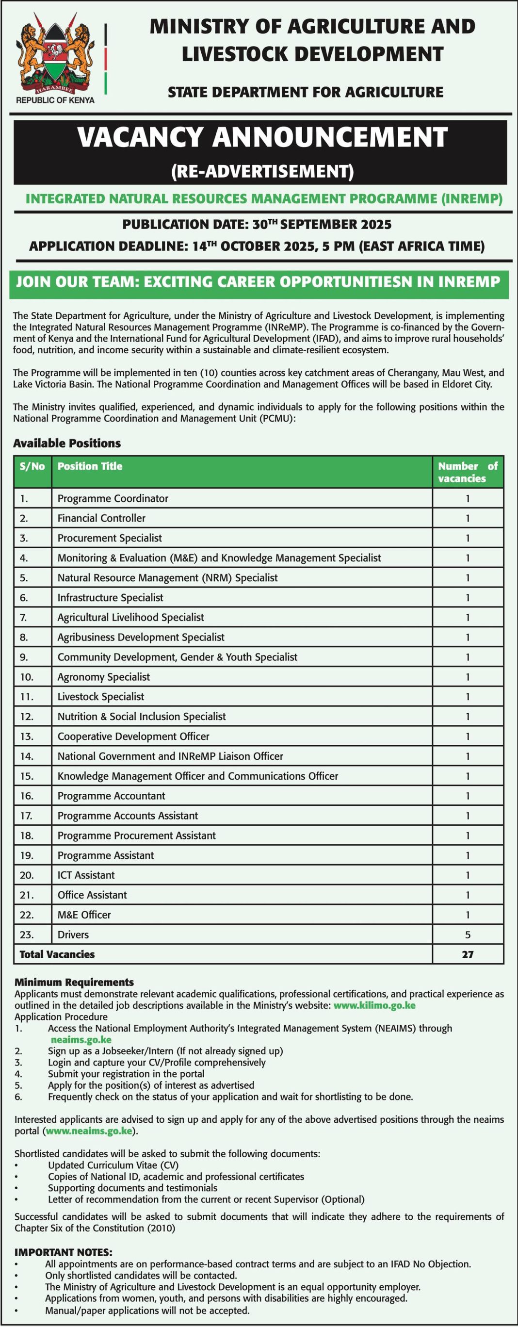 Kenya INReMP recruitment 2025