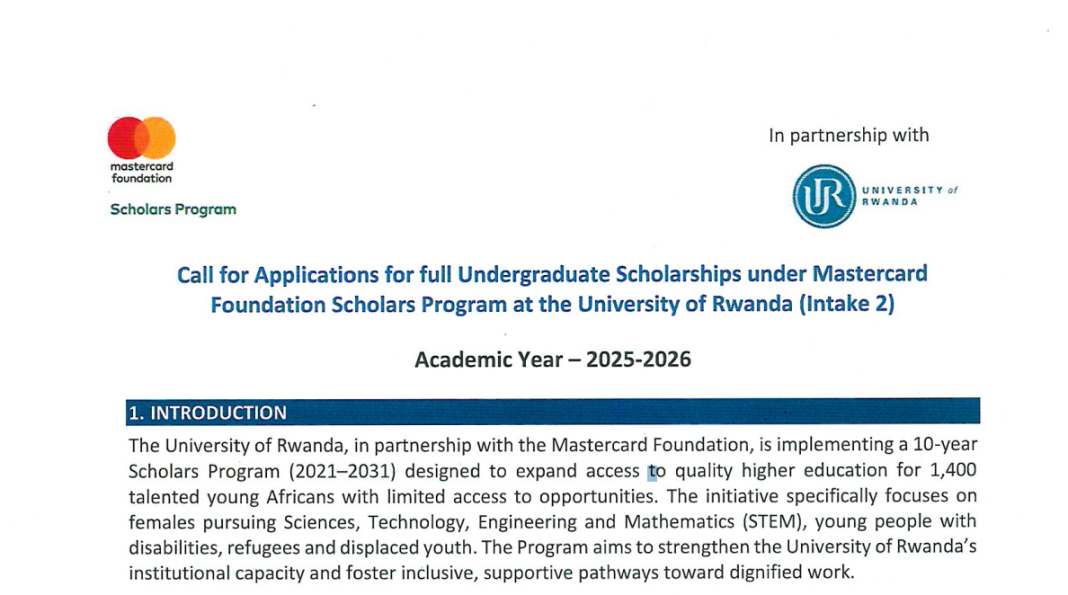 Mastercard Foundation Scholars Program 2025-2026 at the University of Rwanda (Intake 2)