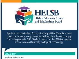 HELSB Zambia GRZ Student Loans 2026 Application at Zambia University College of Technology