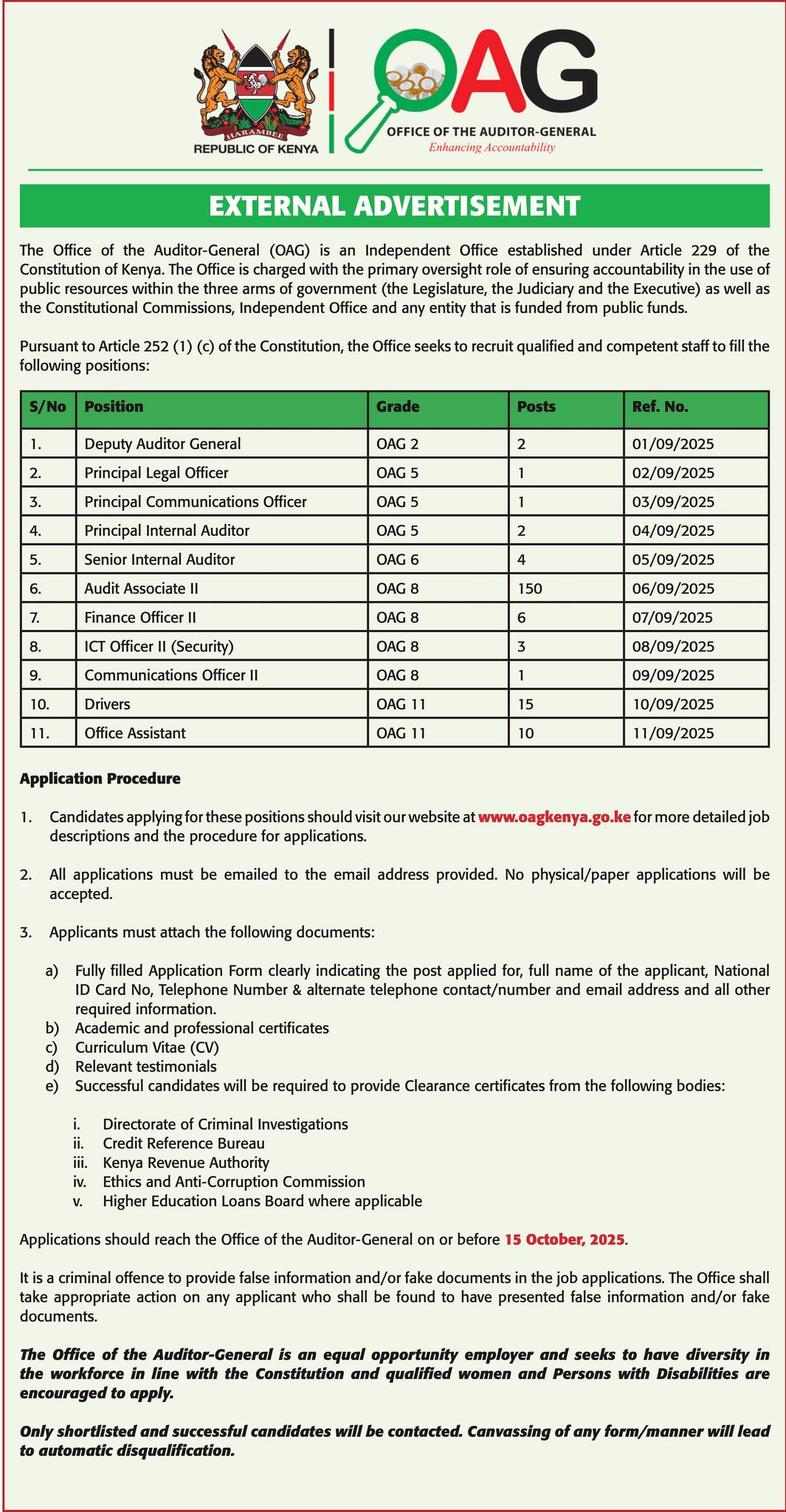 Office of the Auditor-General (OAG) Kenya Recruitment 2025