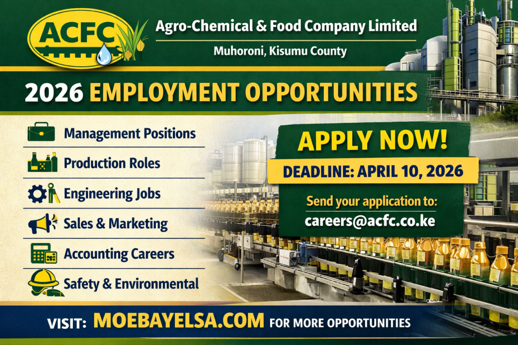 Agro-Chemical and Food Company Limited job vacancies 2026 including Management, Production, Engineering, Sales, Accounting, and Safety roles with application deadline April 10, 2026.