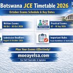Botswana JCE Timetable 2026 showing October exam schedule, practical dates, and coursework deadlines