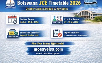 Botswana JCE Timetable 2026 showing October exam schedule, practical dates, and coursework deadlines