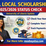 GOL Local Scholarship 2025/2026 status check guide showing University of Liberia update, MoU completion, and payment tracking steps