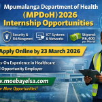 Digital graphic promoting MPDoH 2026 Security, Risk & ICT internships, including stipend, application deadline, and website moebayelsa.com