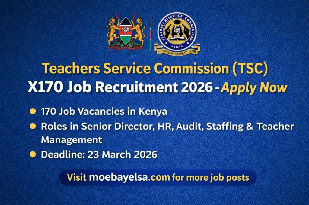 Teachers Service Commission Kenya recruitment poster showing 170 job vacancies and application deadline 23 March 2026