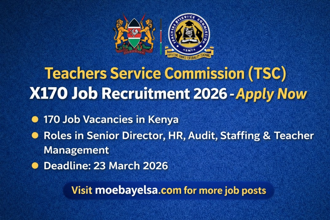 Teachers Service Commission Kenya recruitment poster showing 170 job vacancies and application deadline 23 March 2026