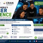 Young Namibian students working on computers in a cyber security training environment promoting NAM-CSIRT bursary and graduate trainee opportunity in Windhoek
